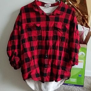 Fashionnova Red plaid camp nowhere sherpa jacket